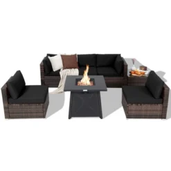 Tangkula 7PCS Rattan Patio Sectional Furniture Set W/ 30" Fire Pit Table & Cushion -Beauty house GUEST b59003e3 5be0 4c8b 9358 00bcfcd6295c