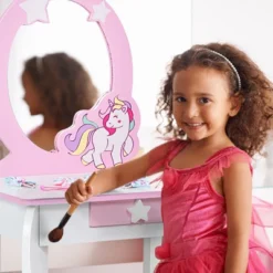 Tangkula 2-in-1 Kids Vanity Set Makeup Table & Chair Set For Toddlers W/Detachable Mirror Pink/White -Beauty house GUEST b5a0e1cc f598 4a0d ac46 0424b729ff21