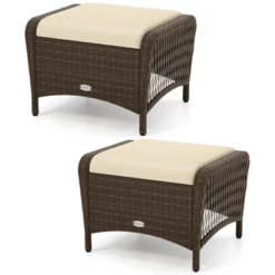 Tangkula 2 Pieces Outdoor Patio PE Wicker Ottomans W/ Removable Cushions Footstools -Beauty house GUEST b5ee4219 6a7c 475a 9e15 e5ee21537b7e