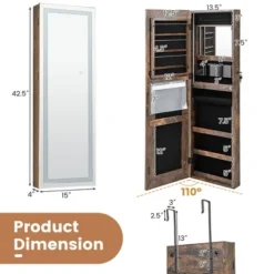 Tangkula LED Mirror Jewelry Cabinet Wall/Door Mounted Organizer Armoire W/ 3 Color Light -Beauty house GUEST b5ef5fd6 e7c7 4dd8 a069 d2a9cd145616