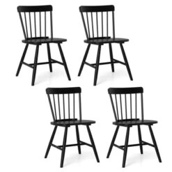 Tangkula Dining Chairs Set Of 4 Farmhouse Kitchen Chair W/ Rubber Wood Frame Wide Seat -Beauty house GUEST b61d06e1 9ddf 46ae b487 102db0b940cb