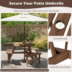 Tangkula 6-Person Round Picnic Table Set W/ 3 Built-in Benches 2" Umbrella Hole -Beauty house GUEST b63028cd e3e4 43e8 acd7 c4d431c498f2