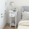 Tangkula Narrow Side Table Small End Table For Small Spaces Farmhouse Acacia Wood Slim Sofa Table Thin Nightstand W/Drawer & Open Shelf White -Beauty house GUEST b669cc16 47f0 46a5 b01d e6f740fb4f79
