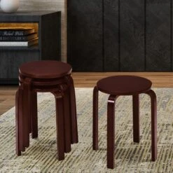 Tangkula Set Of 4 Stacking Bentwood Stool Round Dining Chair Backless Bar Stool -Beauty house GUEST b680f191 2ae4 4389 896c ffdd631d8983