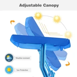 Tangkula Kids Patio Porch Bench Swing W/ Safety Belt Canopy Outdoor Furniture Blue -Beauty house GUEST b6a3ee01 4c59 4e00 a31e 4193906e1ba9