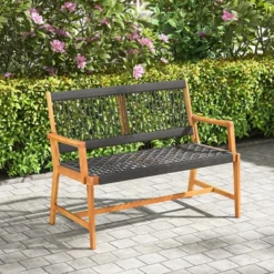 Tangkula Patio 2-Person Acacia Wood Bench All-Weather Rope Woven Outdoor Garden Natural -Beauty house GUEST b6b82761 29fd 48c2 acae d1d32f8be427