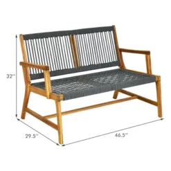 Tangkula 2-Person Outdoor Acacia Wood Bench Patio Loveseat Rope Bench Grey -Beauty house GUEST b7850211 111c 4924 bc45 230e03943137