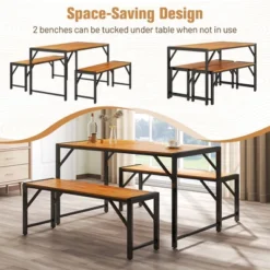 Tangkula 3 PCS Patio Dining Set For 6 People 53" Acacia Wood Picnic Table & 2 Benches -Beauty house GUEST b7a7a30e 2772 4e86 8bf2 d924e24349b7