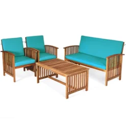 Tangkula 4PCS Patio Acacia Wood Sofa Set Conversation Couch Coffee Table With Cushions -Beauty house GUEST b7a948e2 5fda 4a79 963d d27f03d72ee7
