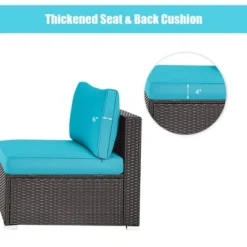 Tangkula 2PCS Patio Wicker Rattan Sectional Armless Chair Sofa W/ Turquoise Cushion -Beauty house GUEST b7cea168 bae1 4723 8d4a b55ad1f9e89f