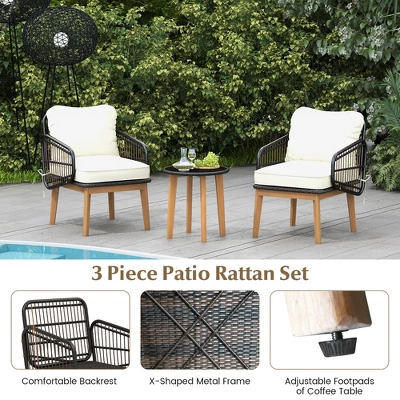 Tangkula 3 Piece Patio Chair Set Wicker Chair & Side Table Set W/ Soft Cushions & Tempered Glass Tabletop 9 Tangkula 3 Piece Patio Chair Set Wicker Chair & Side Table Set W/ Soft Cushions & Tempered Glass Tabletop - Image 7