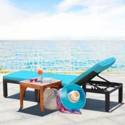 Tangkula Adjustable Rattan Patio Chaise Lounge Chair Couch W/ Turquoise Cushion -Beauty house GUEST b80e5484 42ec 46fd 979a 2e430e236590