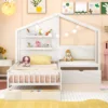 Tangkula Twin Size House Bed Kids Platform Bed W/ Padded Bench & Floating Shelves -Beauty house GUEST b8444c90 9430 4938 b666 45532a99b67d