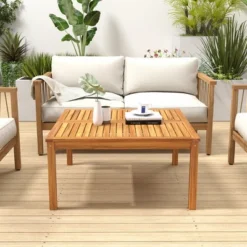 Tangkula Outdoor Coffee Table W/ Slatted Tabletop Small Outside Table Square Patio Table -Beauty house GUEST b85cca79 ee5b 4f99 826a 0ac7dc249129