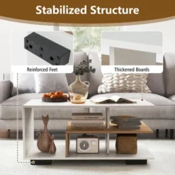 Tangkula Geometric Coffee Table W/ Storage Shelves 3-Tier Rectangular Tea Table -Beauty house GUEST b86ac1d7 540e 4f6b b9db 72fc9803298c