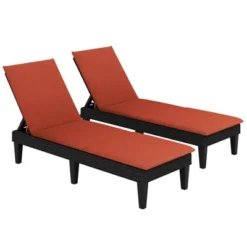 Tangkula 2PCS Patio Lounge Chair Recliner Chair W/ 3-Position Adjustable Backrest & Cushion Black & Orange -Beauty house GUEST b87d2c70 790a 4a8e 919a c2cbe0502b42