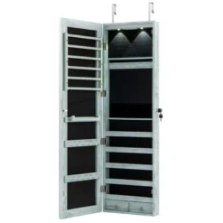 Tangkula Wall Or Door Mounted Jewelry Armoire With 47.5" Full Length Mirror Lockable Cabinet With 2 LED Lights 2 Drawers Over The Door Navy -Beauty house GUEST b8a94d39 c26e 4958 9a7f fc38e335f9e8