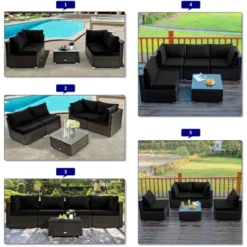 Tangkula Patio Rattan 6PCS Cushioned Sofa Set Furniture Set Thick Cushion With 34.5" Fire Pit Table For Garden Black/Blue/Red/Turquoise/Off White -Beauty house GUEST b8aad192 83ef 40eb b7b0 2edfab8bde0c