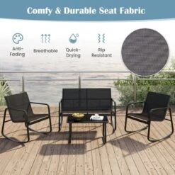 Tangkula 8 PCS Rocking Bistro Set Patio Furniture Set W/ Loveseat Rocking Chairs & Coffee Table -Beauty house GUEST b8c917e2 c117 43e8 a6c8 b62f3d0cf544
