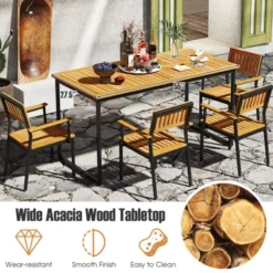 Tangkula 55” Patio Dining Table 6 People Acacia Wood Dining Table With Slatted Tabletop U-shaped Frame Adjustable Foot Pads -Beauty house GUEST b8d143ca 907e 4eec 8f25 1b0fc134d762