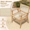 Tangkula 2PCS Wood Chair Teak Wood Armchair W/ Rattan Seat & Curved Backrest Dining Chair Patio
