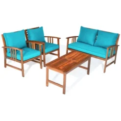Tangkula 8pcs Wooden Patio Furniture Set Table & Sectional Sofa W/ Turquoise Cushion 17 Tangkula 8pcs Wooden Patio Furniture Set Table & Sectional Sofa W/ Turquoise Cushion -Beauty house GUEST b8f27d9e 3e47 4f16 a3db 53db73d959b8