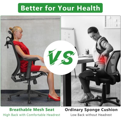 Tangkula High Back Mesh Office Chair Ergonomic Executive Chair Swivel Computer Task Chair W/ Headrest Black/ Gray 8 Tangkula High Back Mesh Office Chair Ergonomic Executive Chair Swivel Computer Task Chair W/ Headrest Black/ Gray - Image 6