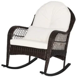 Tangkula Patio Wicker Rocking Chair W/ White Seat Cushions & Lumbar Pillow Porch -Beauty house GUEST b95a79c7 755e 449c a8a8 096b4b80c7af