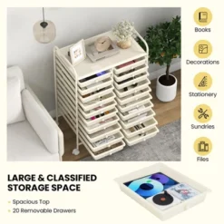 Tangkula 20-Drawer Rolling Storage Cart Art Craft Organizer Cart Mobile Utility Storage Cart With Removable Drawers & Lockable Wheels White -Beauty house GUEST b95aa747 552b 423b b48a 93629283c65c