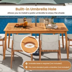 Tangkula Outdoor Acacia Wood Dining Table For 6 People 67” X 35” Rectangular Patio Bistro Table With Built-in Umbrella Hole Picnic Table For Porch -Beauty house GUEST b980a2aa 4c86 4b3a 90f6 835f6c4502c1
