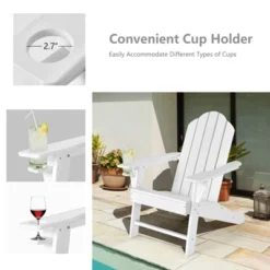 Tangkula Patio 2PCS Adirondack Chair Side Table Set Outdoor Chair Set With End Table Weather Resistant Cup Holder For Backyard Garden White -Beauty house GUEST b9b227ca 870c 4e27 aff9 1c5f9824a18b