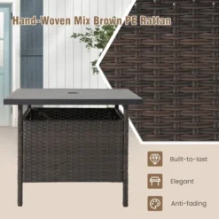 Tangkula Outdoor Wicker Table Rattan Coffee Table W/ Umbrella Insert Hole PE Tabletop & Sturdy Metal Frame -Beauty house GUEST b9c37cd7 1199 47e1 8b8e fc6907afe947