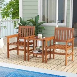 Tangkula 3 PCS Patio Bistro Table And Chairs Set W/ Umbrella Hole For Garden Poolside