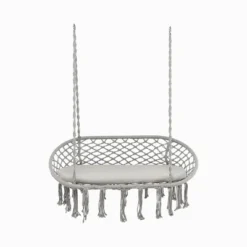 Tangkula 2 Person Hanging Hammock Chair W/ Cushion Macrame Swing 330 Lbs Capacity Grey -Beauty house GUEST ba6098ae 12e4 4cf9 ac29 c3deca3b8d4a