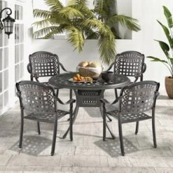 Tangkula 4 Pieces Cast Aluminum Patio Chair Bistro Dining Chair Outdoor Cast Aluminum Chair