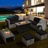 Tangkula 9 PCS Patio Furniture Set With 42" 60,000 BTU Fire Pit Outdoor Space-Saving Sectional Sofa Set With Storage Box Black/Gray/Navy/Red/Turquoise/Off White -Beauty house GUEST ba85a694 7ef4 40f7 9d76 6af473d9ff78