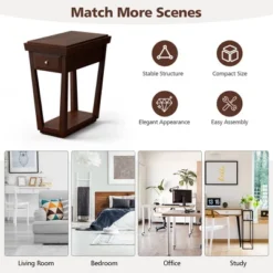 Tangkula 2PCS End Side Table W/ Drawer Shelf Nightstand Rubber Wood Classic Espresso -Beauty house GUEST ba8de00d 4b09 4c18 bd31 34af737331f0