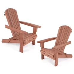 Tangkula Folding Adirondack Chair Set Of 2 W/ High Backrest & Wide Armrests Wooden -Beauty house GUEST ba94ddda 25e4 40e6 a89d 9439414d92b5