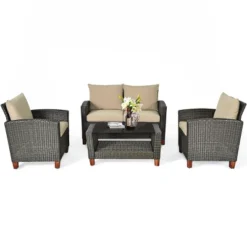 Tangkula 4PCS Cushioned Rattan Conversation Set W/ Coffee Table Patio Outdoor 21 Tangkula 4PCS Cushioned Rattan Conversation Set W/ Coffee Table Patio Outdoor -Beauty house GUEST bab60cc3 6e5e 4b30 9399 1ac45489feef