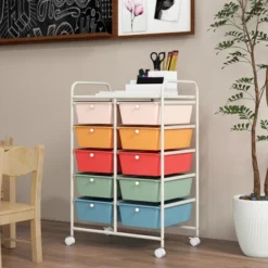 Tangkula 10-Drawer Rolling Storage Cart Tools Scrapbook Paper Organizer On Wheels Macaron