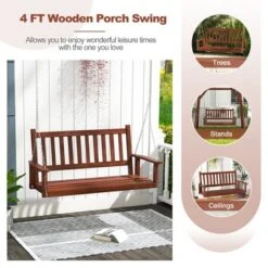 Tangkula Wooden Porch Swing 2-Person Hanging Swing Chair W/ Adjustable Galvanized Metal Chains -Beauty house GUEST bb0c57ad 69f1 42a6 8e06 7b20851efb7a
