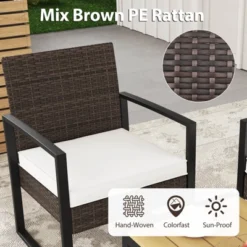Tangkula Set Of 4 PE Rattan Patio Conversation Set Outdoor Porch Chairs Loveseat With Coffee Table And Soft Cushions Metal Frame -Beauty house GUEST bb389d75 5ad0 4479 b15e 5d88b7a73794