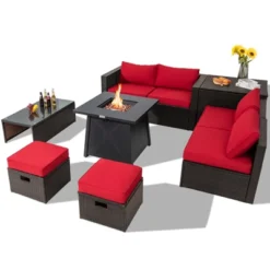 Tangkula 9PCS Outdoor Patio Furniture Set With 30" Propane Fire Pit Table PE Wicker Space-Saving Sectional Sofa Set W/ Storage Box & Cushions 29 Tangkula 9PCS Outdoor Patio Furniture Set With 30" Propane Fire Pit Table PE Wicker Space-Saving Sectional Sofa Set W/ Storage Box & Cushions -Beauty house GUEST bb85bf94 1308 408e 8214 6f4bdb39806d
