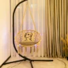 Tangkula Hammock Chair Macrame Swing, Patio Hanging Hammock Chair W/ LED Lights, Hanging Cotton Rope Hammock Swing Chair