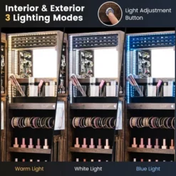 Tangkula LED Mirror Jewelry Cabinet Wall/Door Mounted Organizer Armoire W/ 3 Color Light -Beauty house GUEST bbb63d47 1528 411d a77b bf80be2720e9