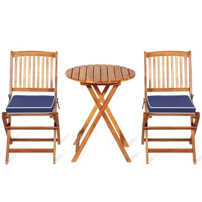 Tangkula 3PCS Folding Patio Conversation Set Acacia Wood Bistro Set W/ Cushions 12 Tangkula 3PCS Folding Patio Conversation Set Acacia Wood Bistro Set W/ Cushions - Image 10