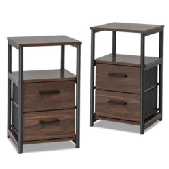 Tangkula 2PCS Nightstand Bedside End Table With 2 Fabric Drawers & Storage Shelf -Beauty house GUEST bc708fcc 65d7 48af 86d8 9e010cfcb58d