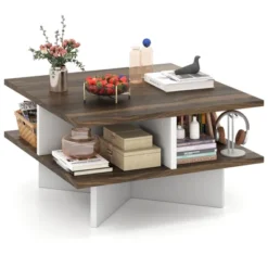 Tangkula 2-Tier Square Coffee Table W/ Storage Farmhouse Modern Accent Table Center Table -Beauty house GUEST bc8da087 6833 48ea b227 4f1bc8a42d34