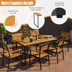 Tangkula 55” Patio Dining Table 6 People Acacia Wood Dining Table With Slatted Tabletop U-shaped Frame Adjustable Foot Pads -Beauty house GUEST bcf05ce8 43f5 4ca5 b50a 697abccb105e