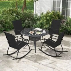 Tangkula Set Of 4 Outdoor Rocking Chair Patio Rocker W/ Breathable Fabric Black